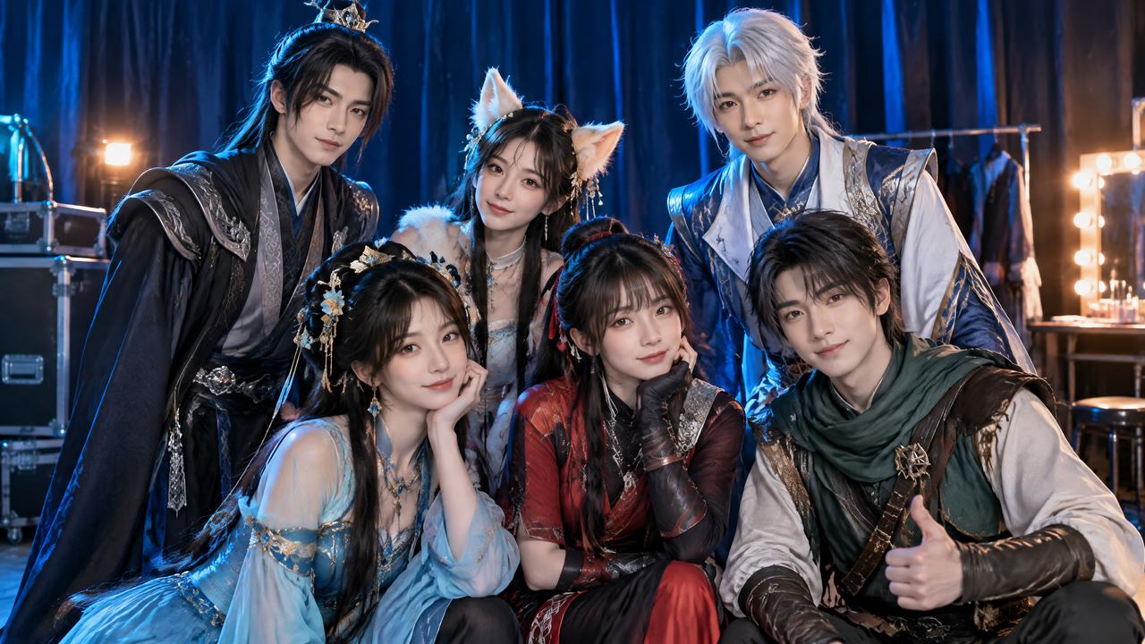 成年创作者在后台交流Cosplay制作